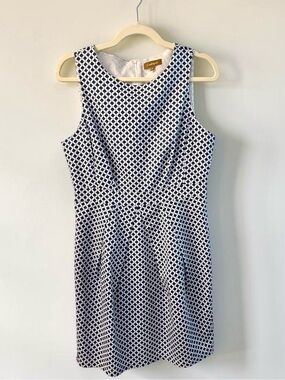 Conbipel Italian Navy & White Geometric Diamond Cotton Dress Size IT 44/US 8-10